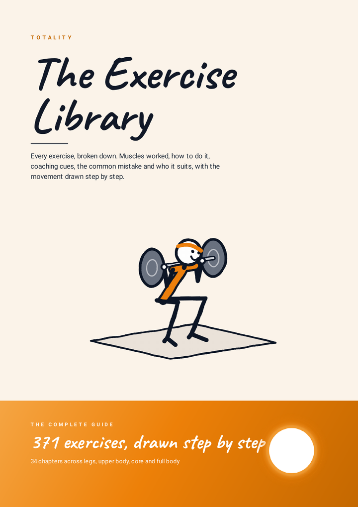 The Exercise Library cover: a stickman holding a barbell in a back squat