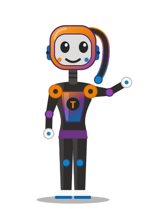 Tali, the Totality robot mascot, pointing at the two apps